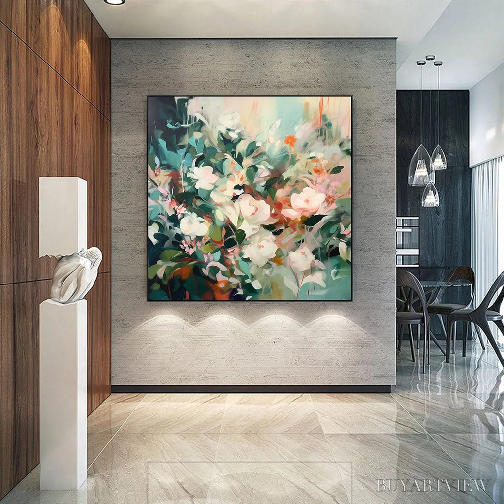 ARTOVITAS Secret Garden – Square Impressionistic Floral Oil Painting in Soft Hues - image 5