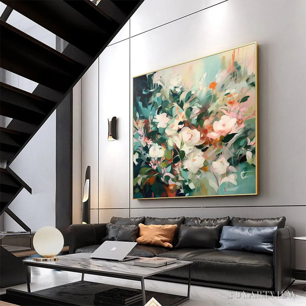 ARTOVITAS Secret Garden – Square Impressionistic Floral Oil Painting in Soft Hues - image 6