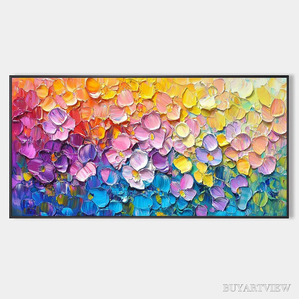 ARTOVITAS Rainbow Falls – Panoramic Impasto Floral Oil Painting in Vibrant Rainbow Hues - image 1