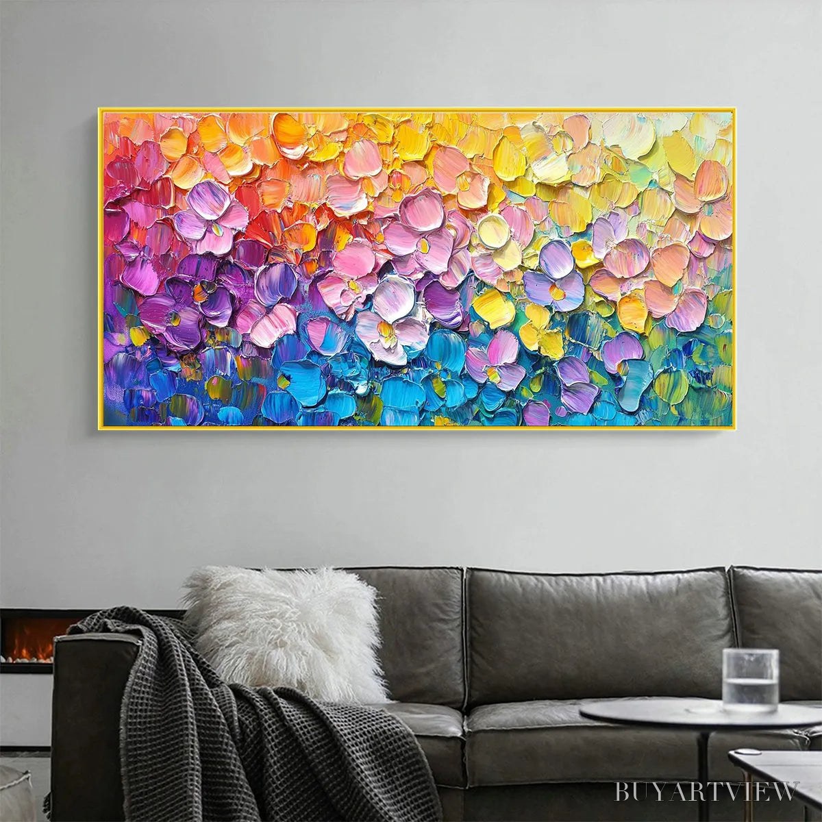 ARTOVITAS Rainbow Falls – Panoramic Impasto Floral Oil Painting in Vibrant Rainbow Hues - image 2