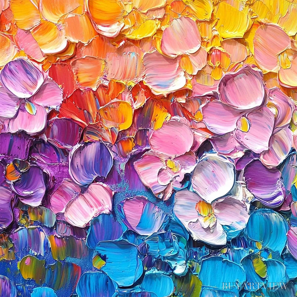 ARTOVITAS Rainbow Falls – Panoramic Impasto Floral Oil Painting in Vibrant Rainbow Hues - image 3