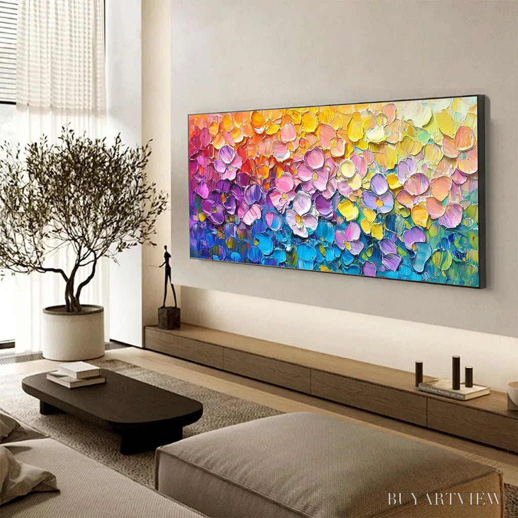 ARTOVITAS Rainbow Falls – Panoramic Impasto Floral Oil Painting in Vibrant Rainbow Hues - image 4
