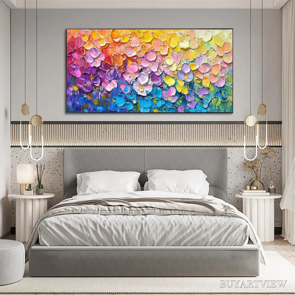ARTOVITAS Rainbow Falls – Panoramic Impasto Floral Oil Painting in Vibrant Rainbow Hues - image 5