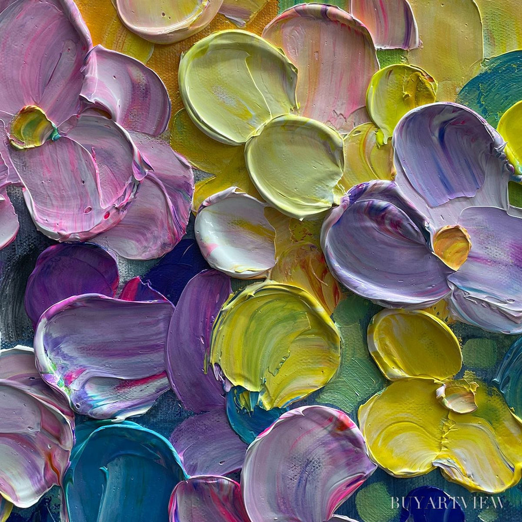 ARTOVITAS Rainbow Falls – Panoramic Impasto Floral Oil Painting in Vibrant Rainbow Hues - image 6