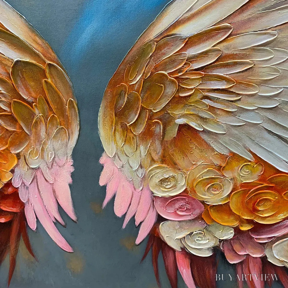ARTOVITAS Angel Wings – Panoramic Textured Impasto Painting of Floral Angel Wings, Romantic , Bedroom Decor - image 3