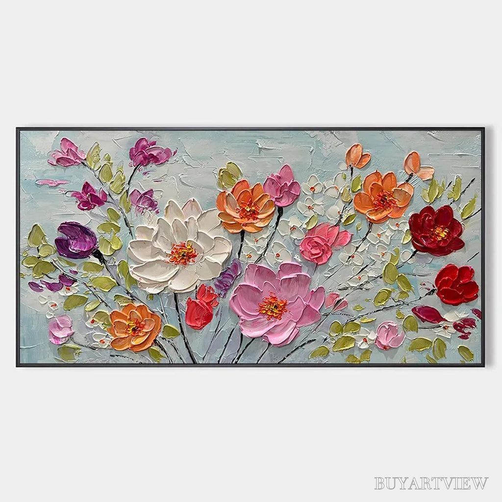 ARTOVITAS Spring Bouquet – Panoramic Impasto Painting of Colorful Flowers, Textured Floral - image 1