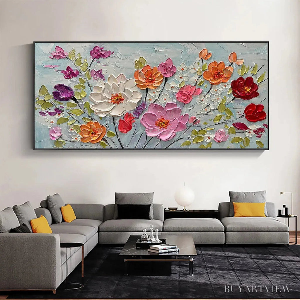 ARTOVITAS Spring Bouquet – Panoramic Impasto Painting of Colorful Flowers, Textured Floral - image 2