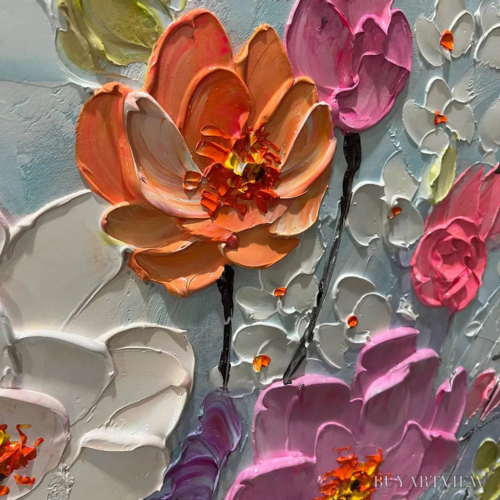 ARTOVITAS Spring Bouquet – Panoramic Impasto Painting of Colorful Flowers, Textured Floral - image 3