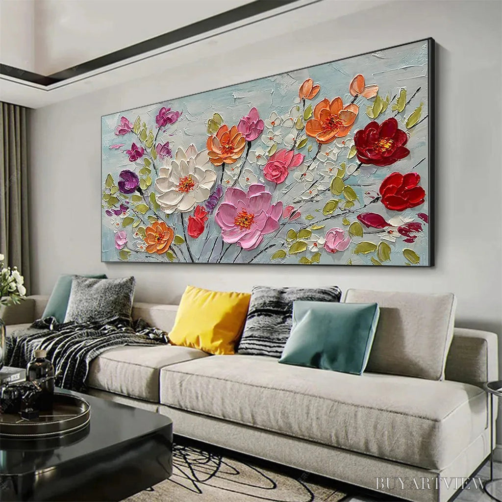 ARTOVITAS Spring Bouquet – Panoramic Impasto Painting of Colorful Flowers, Textured Floral - image 4