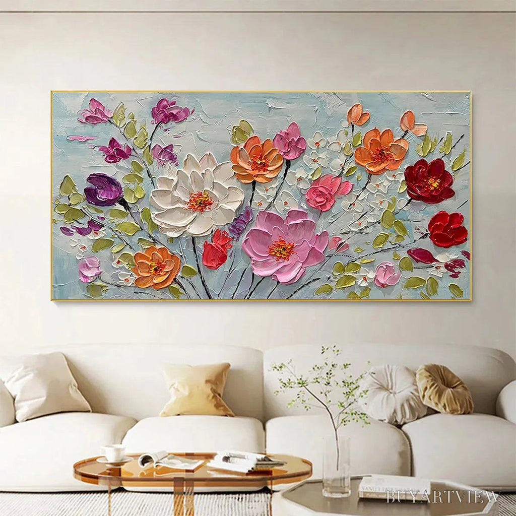 ARTOVITAS Spring Bouquet – Panoramic Impasto Painting of Colorful Flowers, Textured Floral - image 5