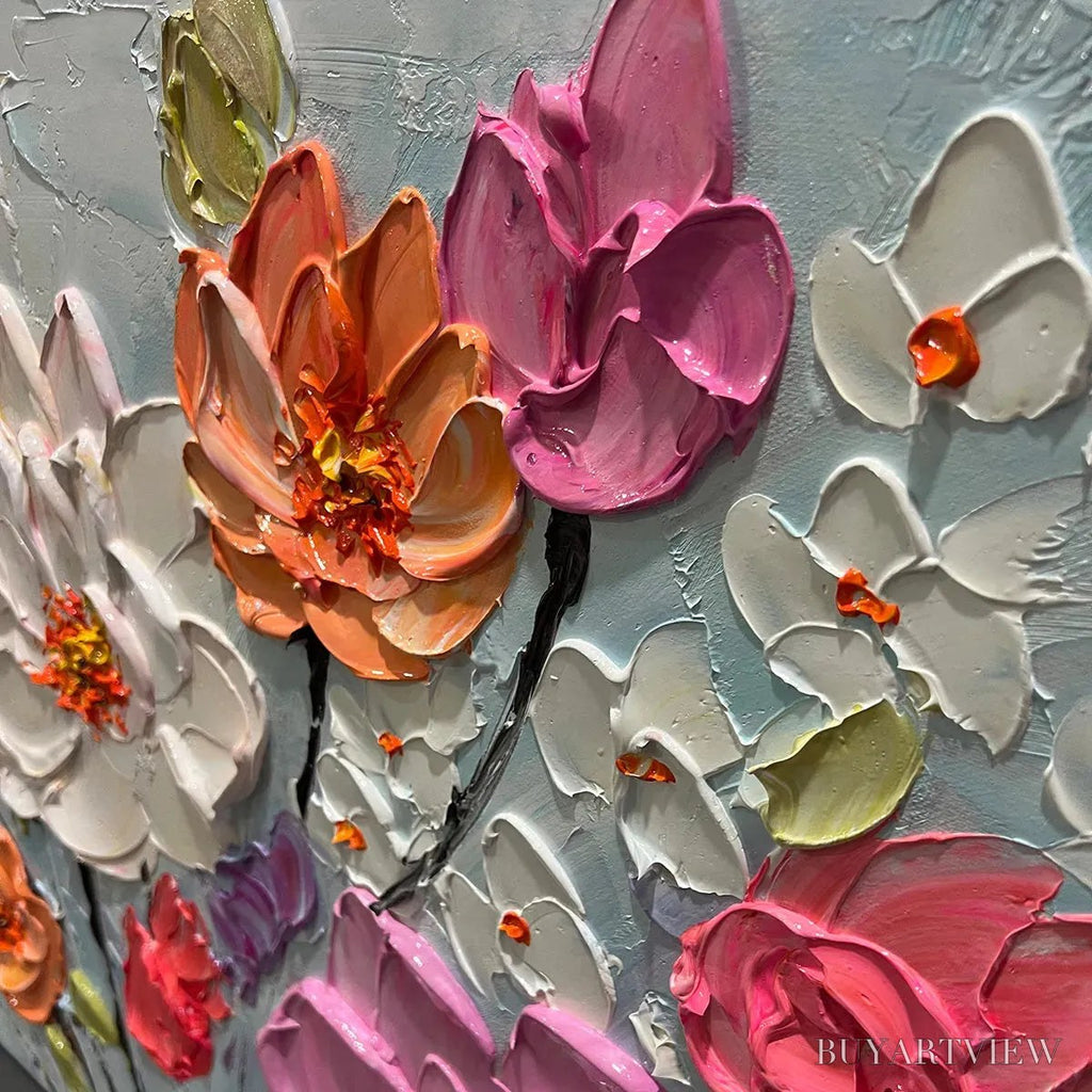 ARTOVITAS Spring Bouquet – Panoramic Impasto Painting of Colorful Flowers, Textured Floral - image 6