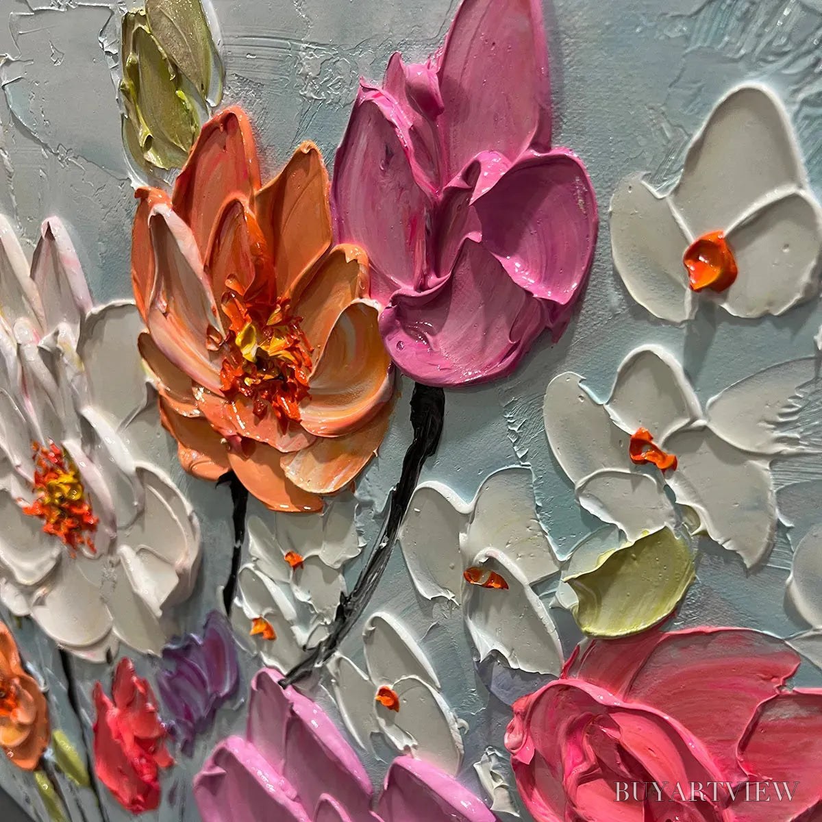 ARTOVITAS Spring Bouquet – Panoramic Impasto Painting of Colorful Flowers, Textured Floral - image 6