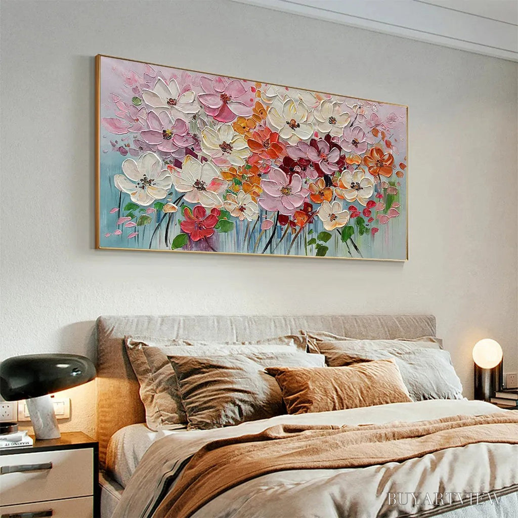 ARTOVITAS Bouquet of Joy – Panoramic Impasto Painting of Colorful Flowers, Textured Floral - image 2
