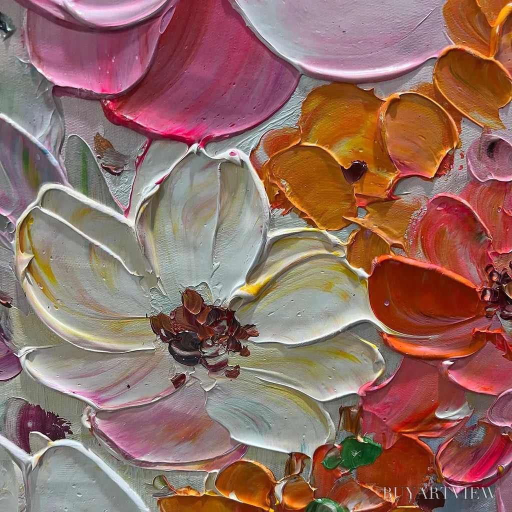 ARTOVITAS Bouquet of Joy – Panoramic Impasto Painting of Colorful Flowers, Textured Floral - image 3