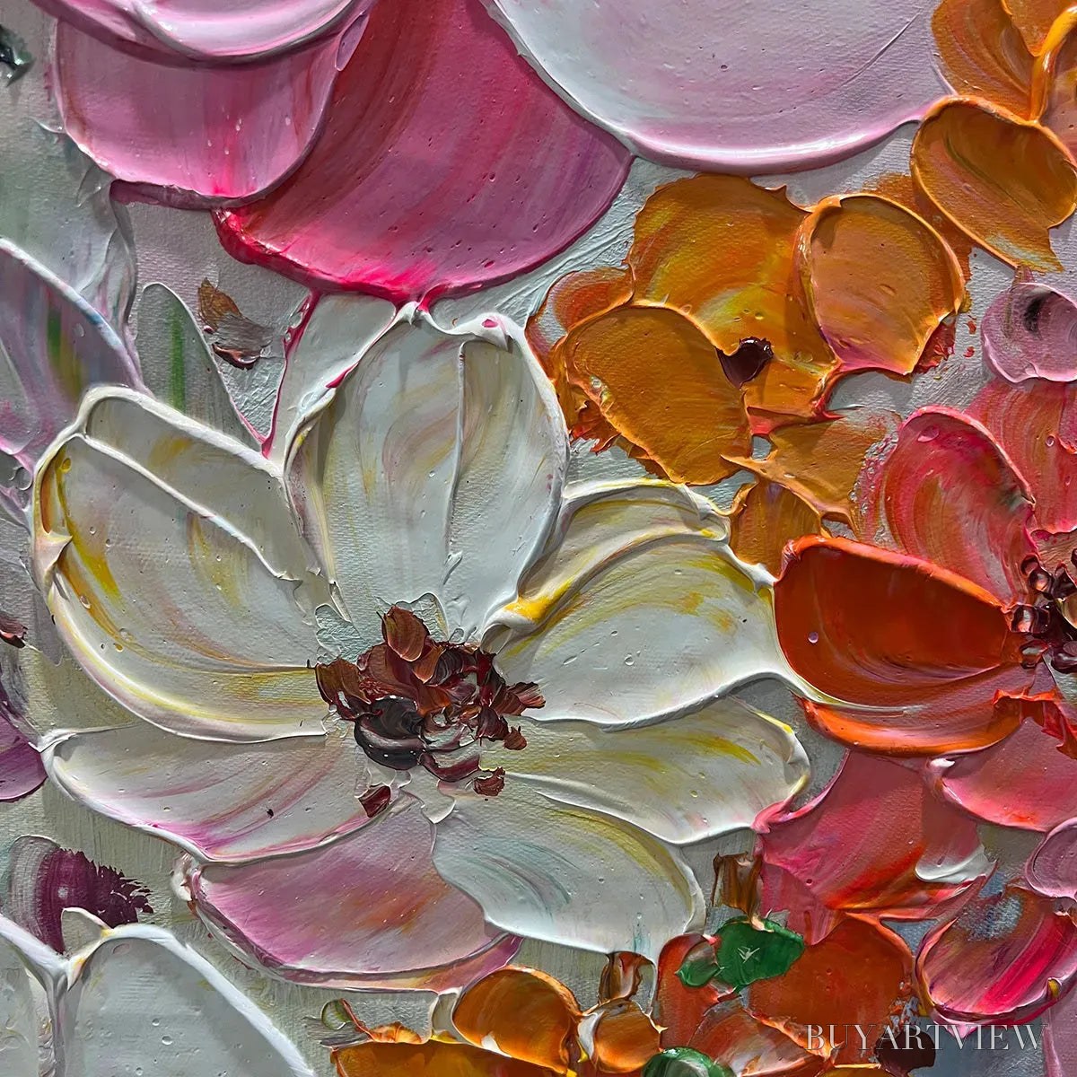 ARTOVITAS Bouquet of Joy – Panoramic Impasto Painting of Colorful Flowers, Textured Floral - image 3