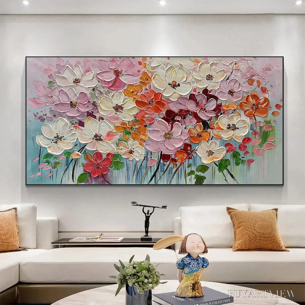 ARTOVITAS Bouquet of Joy – Panoramic Impasto Painting of Colorful Flowers, Textured Floral - image 4