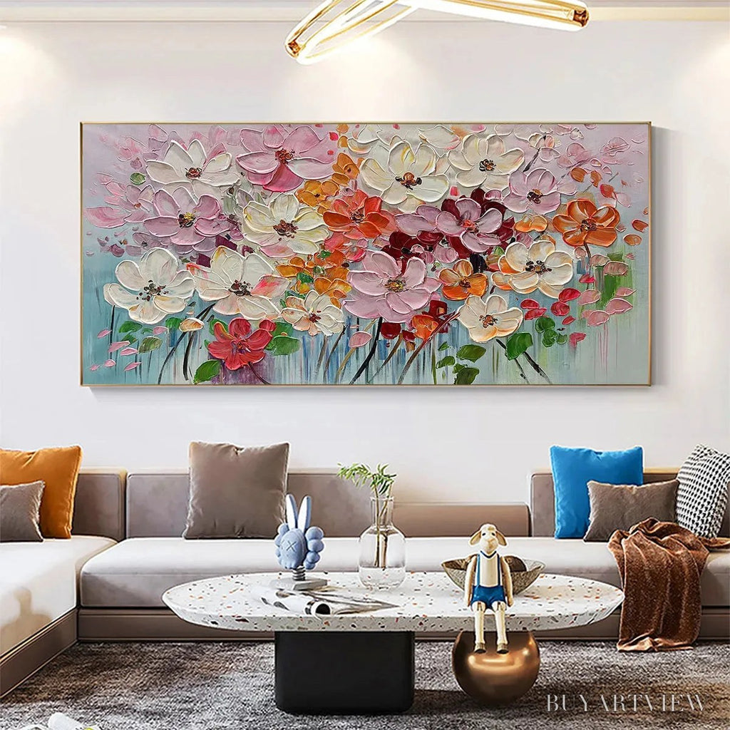 ARTOVITAS Bouquet of Joy – Panoramic Impasto Painting of Colorful Flowers, Textured Floral - image 5