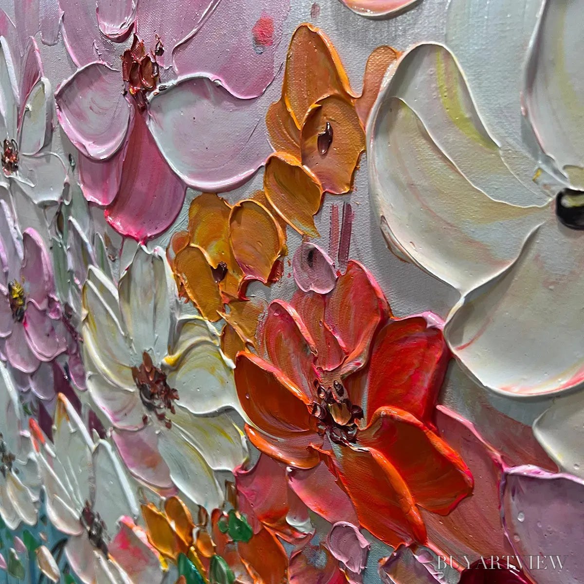 ARTOVITAS Bouquet of Joy – Panoramic Impasto Painting of Colorful Flowers, Textured Floral - image 6