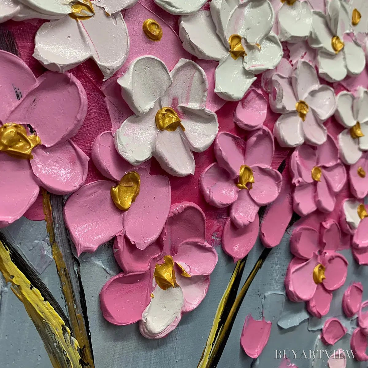 ARTOVITAS Spring Blossom – Panoramic Cherry Blossom Painting in Pink and White, Textured Impasto, Modern - image 3