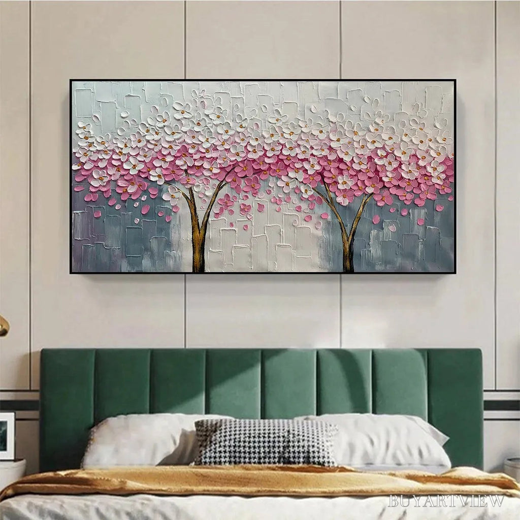 ARTOVITAS Spring Blossom – Panoramic Cherry Blossom Painting in Pink and White, Textured Impasto, Modern - image 5