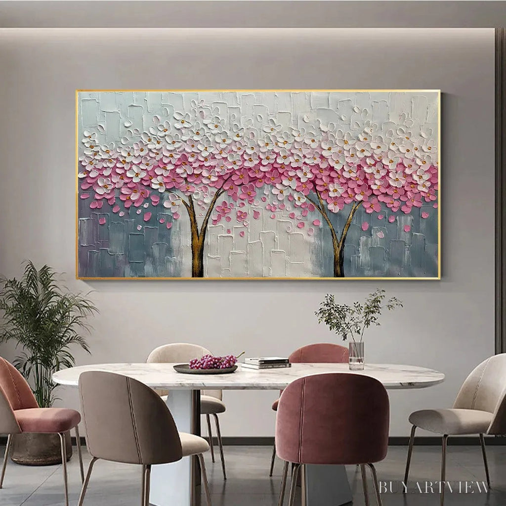 ARTOVITAS Spring Blossom – Panoramic Cherry Blossom Painting in Pink and White, Textured Impasto, Modern - image 6