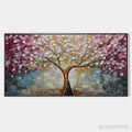 ARTOVITAS Cherry Blossom Dream – Panoramic Textured Impasto Painting of a Cherry Blossom Tree, Modern , Pink and Gold - image 1
