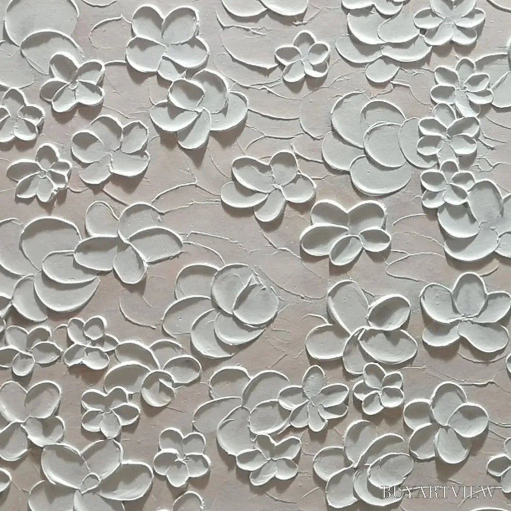 ARTOVITAS Blanc Bloom – Textured White Floral Painting, Horizontal Canvas, Minimalist - image 3