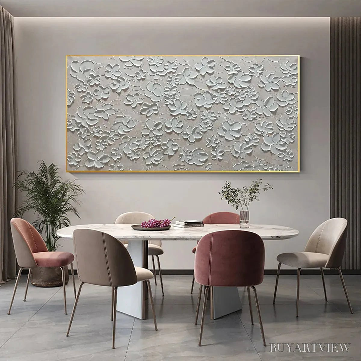 ARTOVITAS Blanc Bloom – Textured White Floral Painting, Horizontal Canvas, Minimalist - image 5