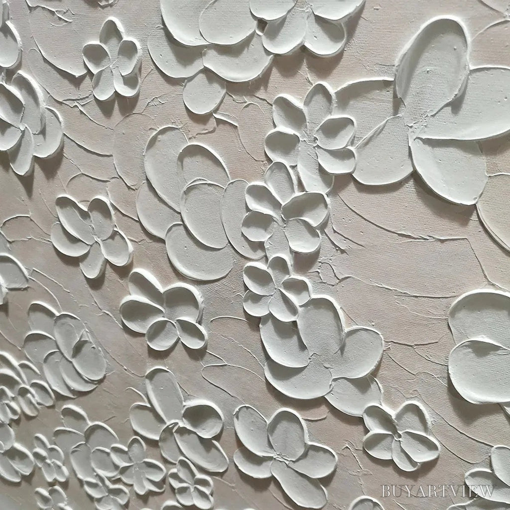 ARTOVITAS Blanc Bloom – Textured White Floral Painting, Horizontal Canvas, Minimalist - image 6