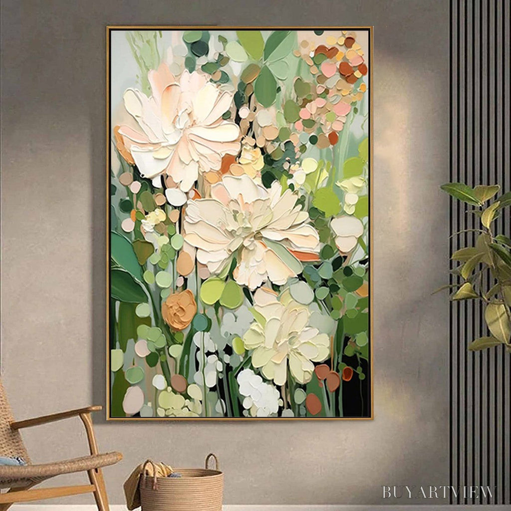 ARTOVITAS Blushing Blooms – Textured Floral Painting, Impasto Palette Knife, Vertical Canvas, Modern Floral - image 2