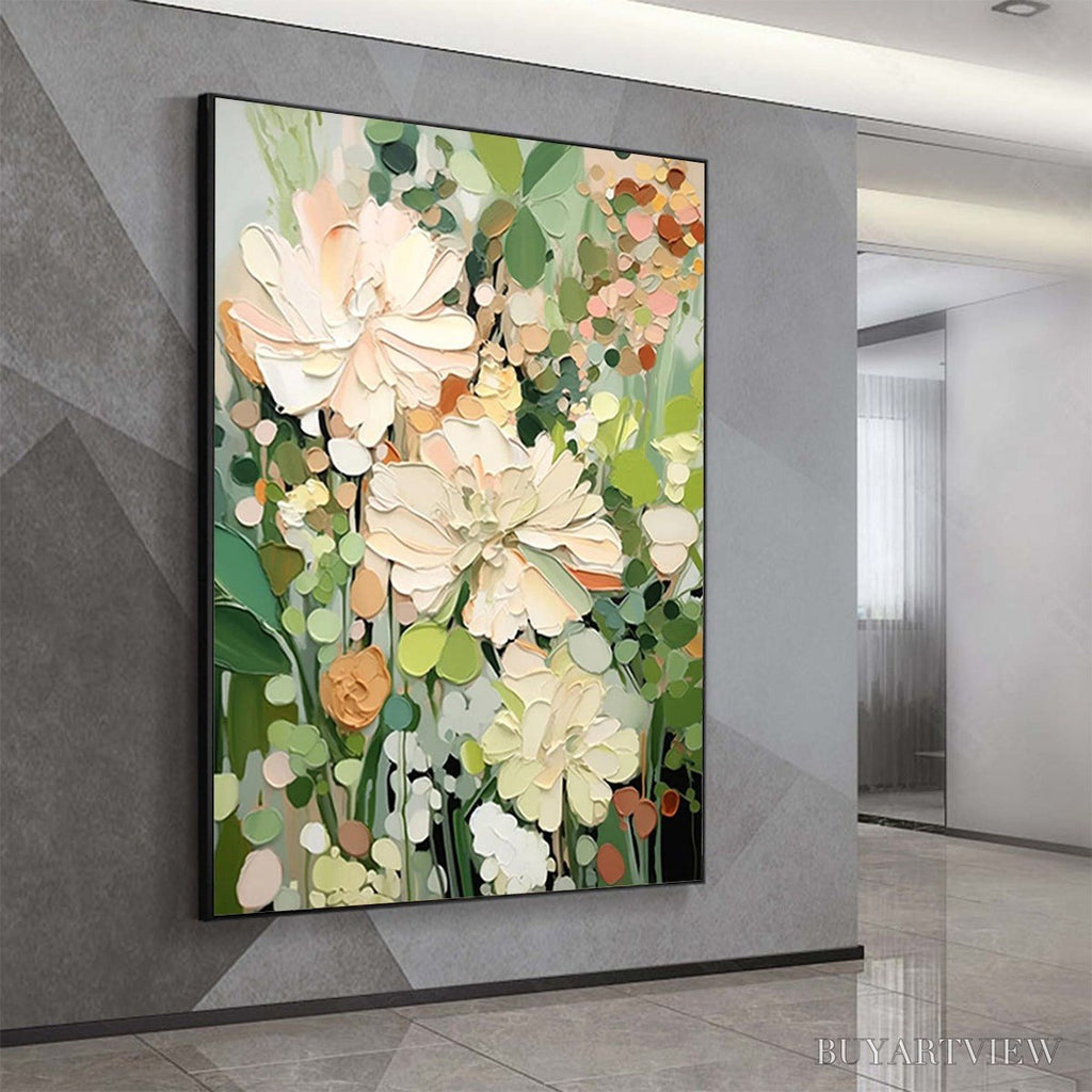 ARTOVITAS Blushing Blooms – Textured Floral Painting, Impasto Palette Knife, Vertical Canvas, Modern Floral - image 4