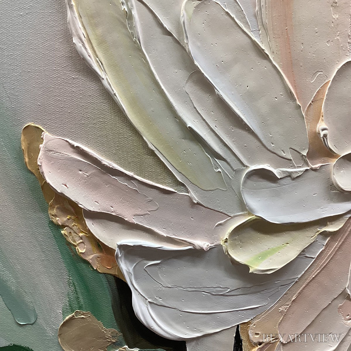 ARTOVITAS Blushing Blooms – Textured Floral Painting, Impasto Palette Knife, Vertical Canvas, Modern Floral - image 6