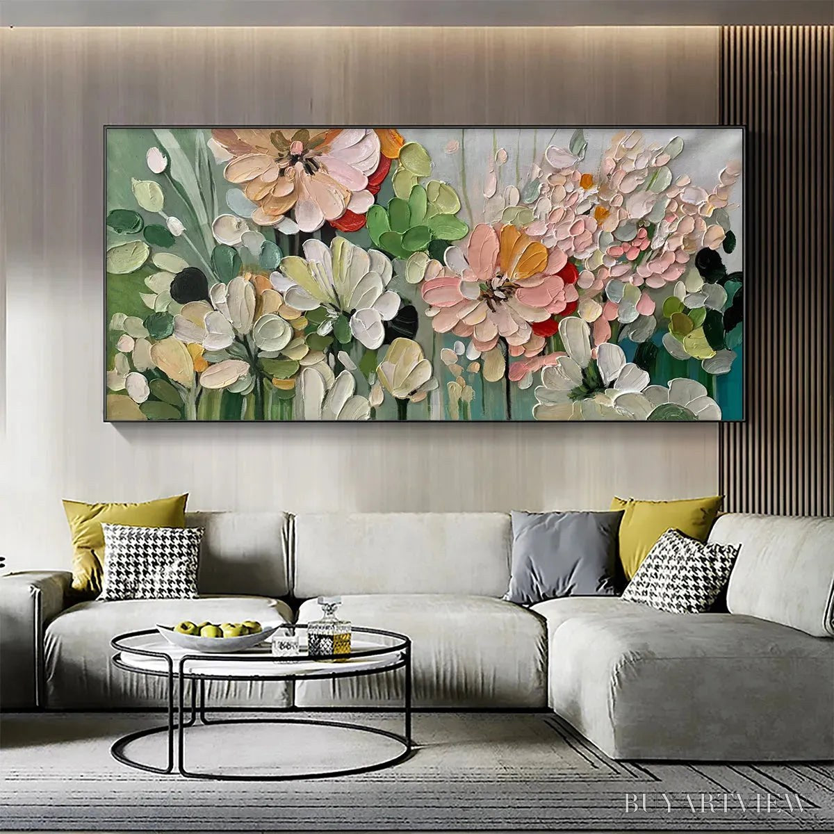 ARTOVITAS Garden Delight – Textured Floral Painting, Impasto Palette Knife, Horizontal Canvas, Garden - image 2