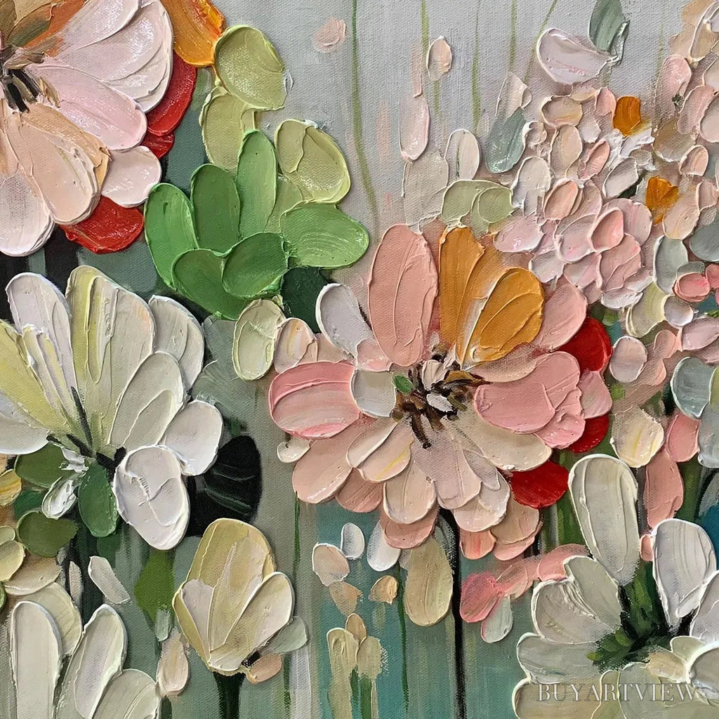 ARTOVITAS Garden Delight – Textured Floral Painting, Impasto Palette Knife, Horizontal Canvas, Garden - image 5