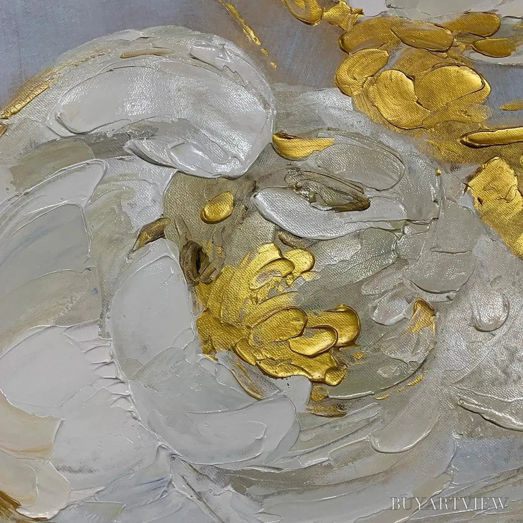 ARTOVITAS Golden Whispers – White Floral Painting with Gold Accents, Panoramic Canvas, Elegant - image 3