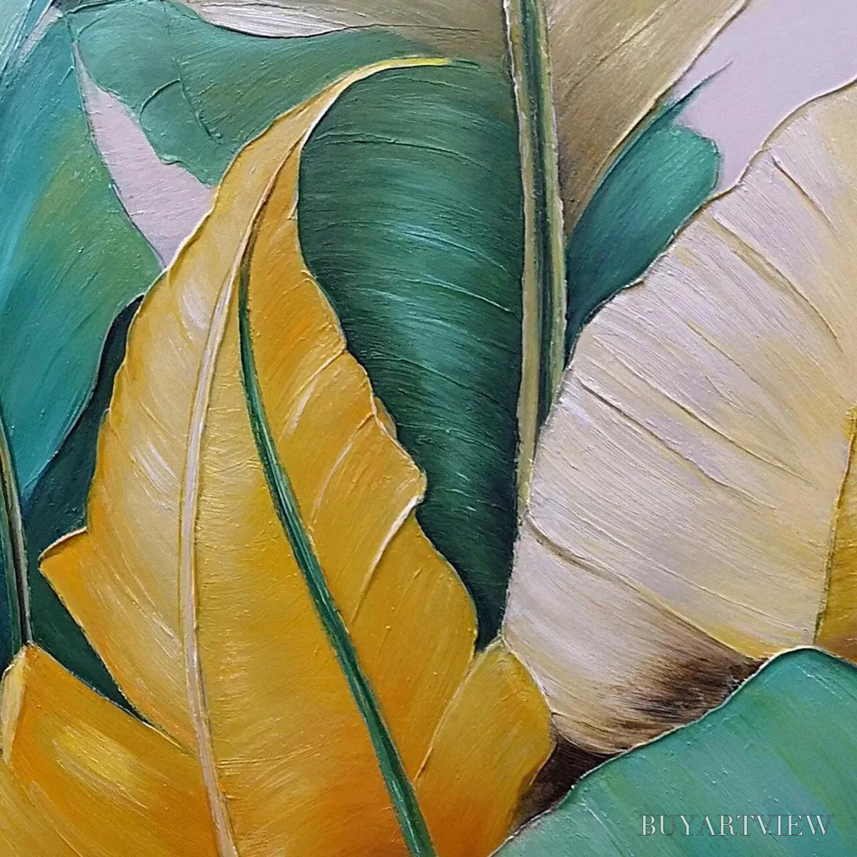 ARTOVITAS Tropical Abundance – Textured Tropical Leaves Painting, Green and Gold , Vertical Canvas, Botanical Decor - image 3