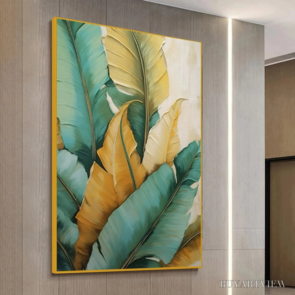 ARTOVITAS Tropical Abundance – Textured Tropical Leaves Painting, Green and Gold , Vertical Canvas, Botanical Decor - image 4