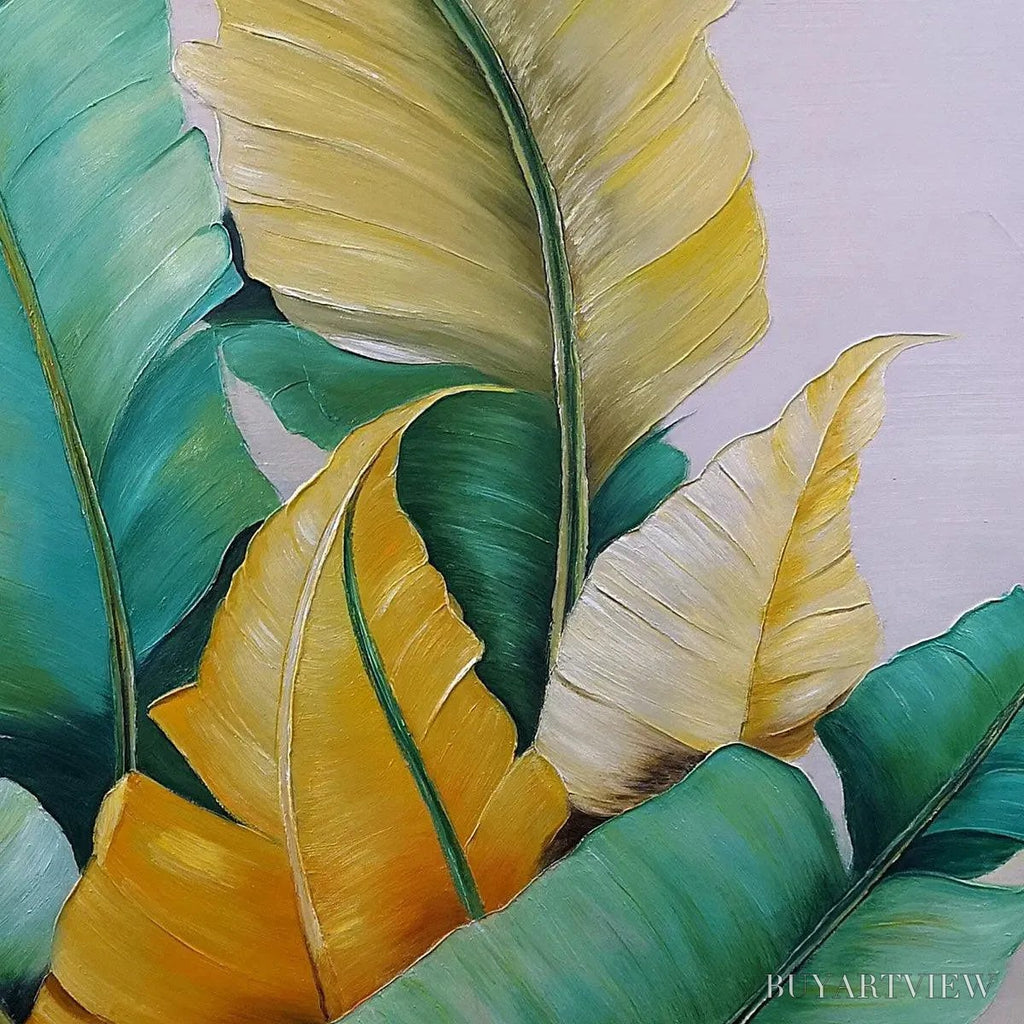 ARTOVITAS Tropical Abundance – Textured Tropical Leaves Painting, Green and Gold , Vertical Canvas, Botanical Decor - image 5