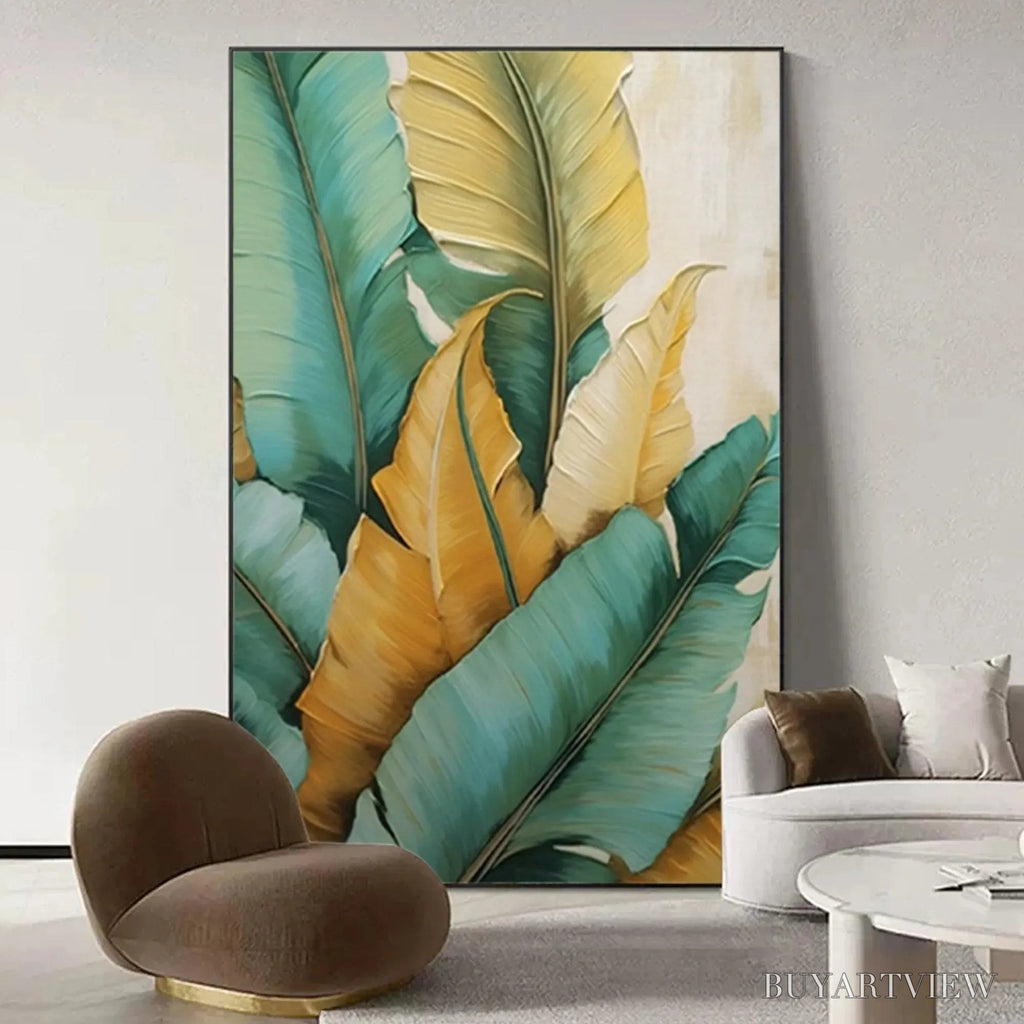 ARTOVITAS Tropical Abundance – Textured Tropical Leaves Painting, Green and Gold , Vertical Canvas, Botanical Decor - image 6