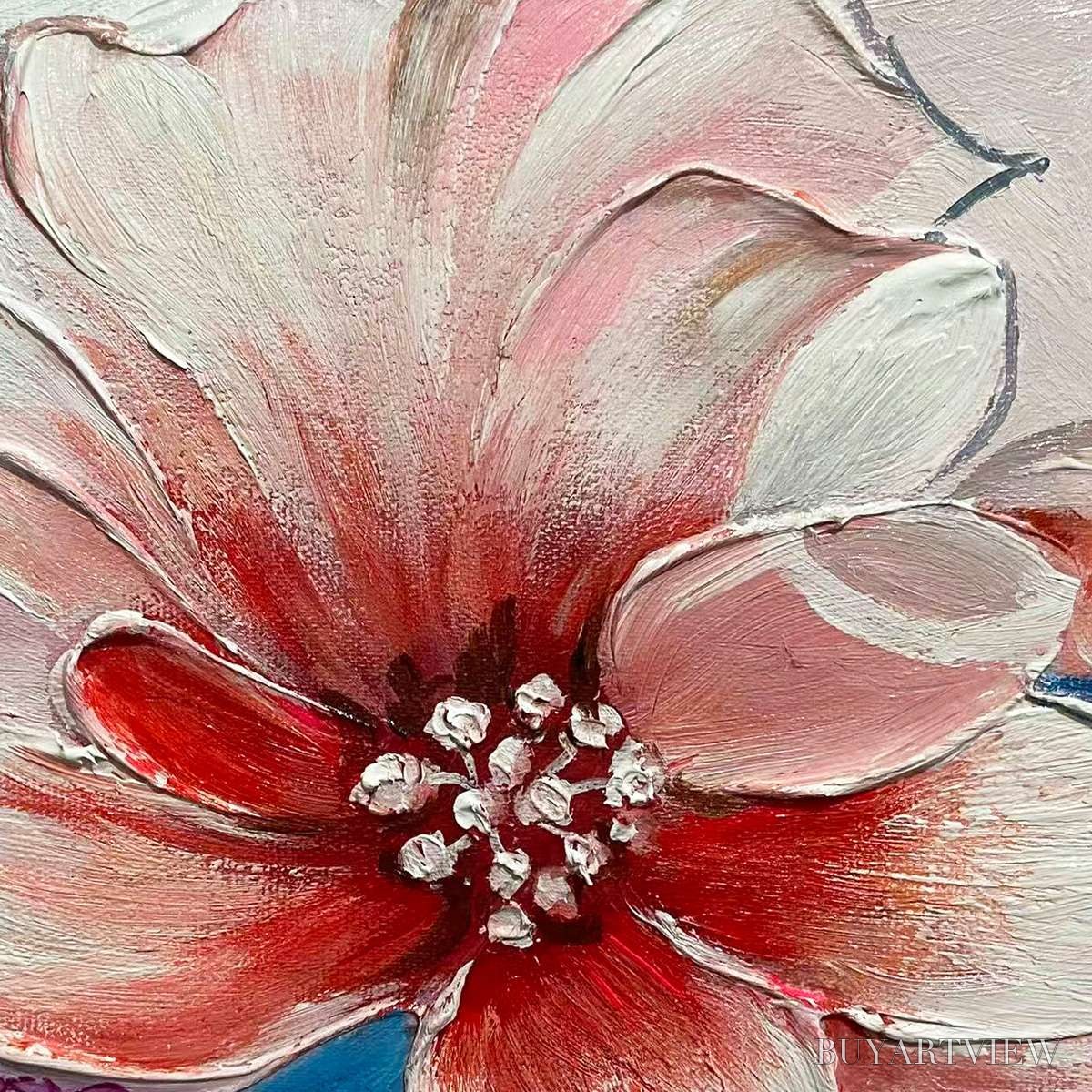 ARTOVITAS Blushing Blooms – Panoramic Floral Painting in Pink and Blue, Modern Impressionist - image 3