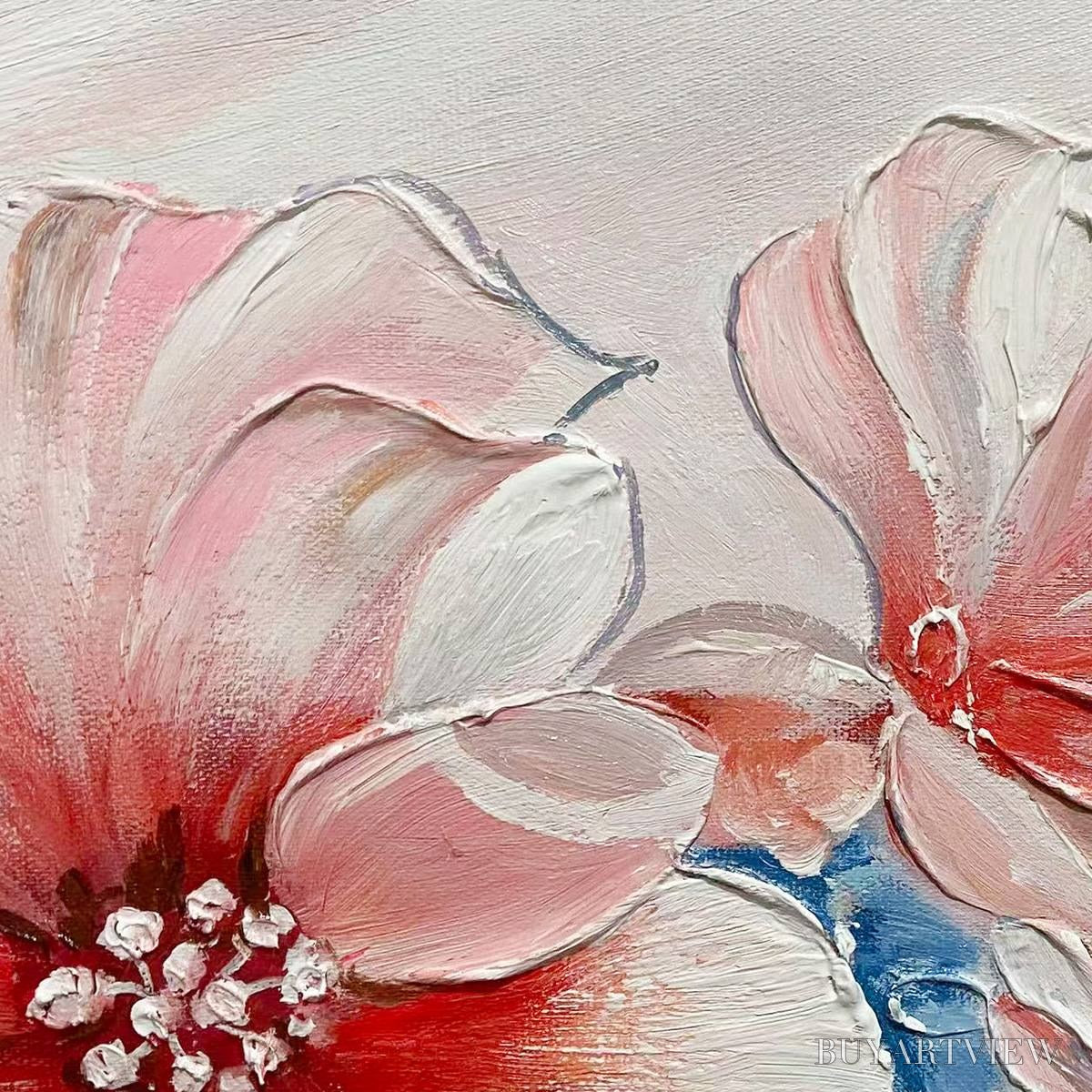 ARTOVITAS Blushing Blooms – Panoramic Floral Painting in Pink and Blue, Modern Impressionist - image 6