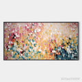 ARTOVITAS Confetti Garden – Abstract Floral Painting in Pink, Yellow, and Teal, Panoramic Canvas, Modern - image 1