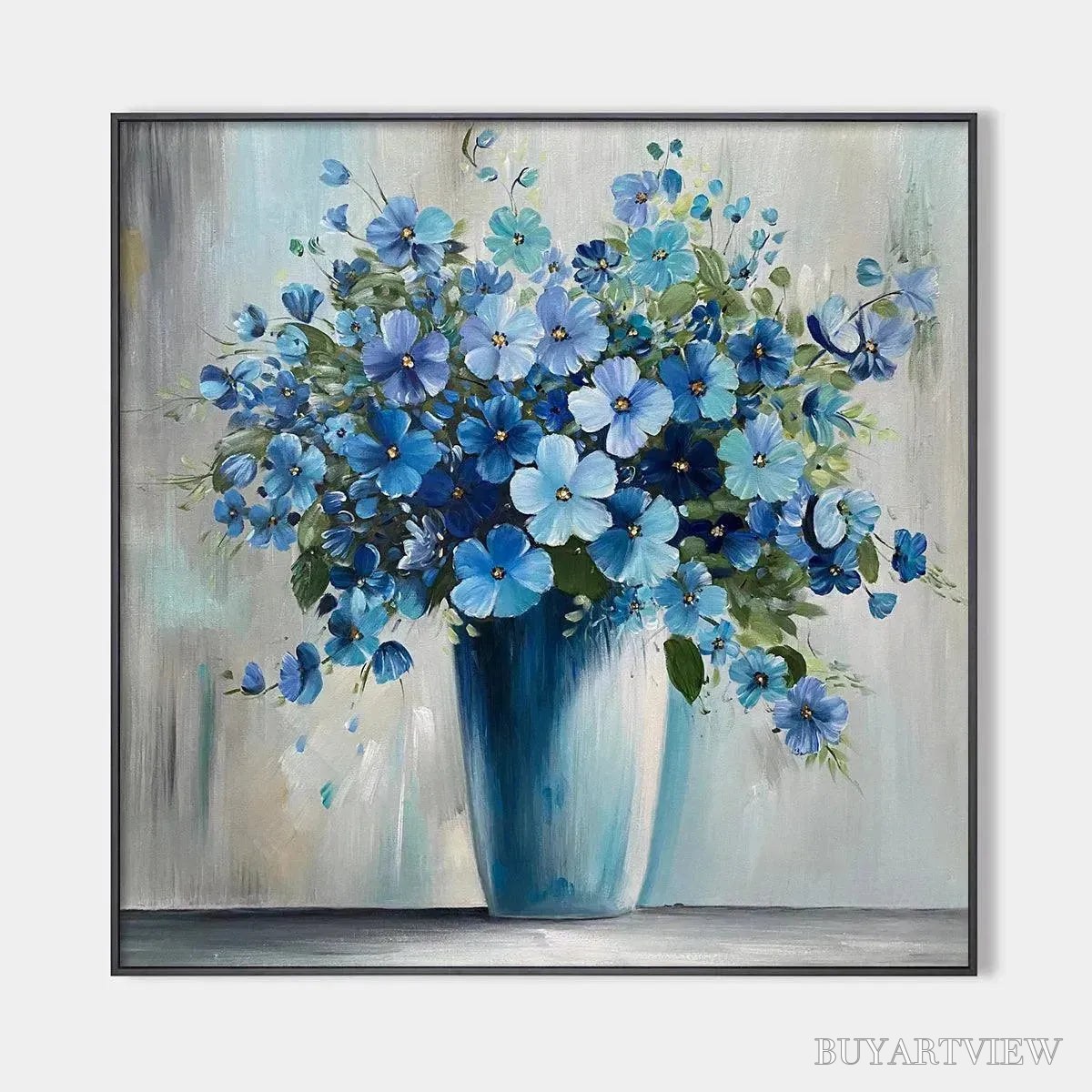 ARTOVITAS Blue Serenity – Blue Floral Painting, Square Canvas Art, Still Life Wall Decor, Calming Artwork - image 1