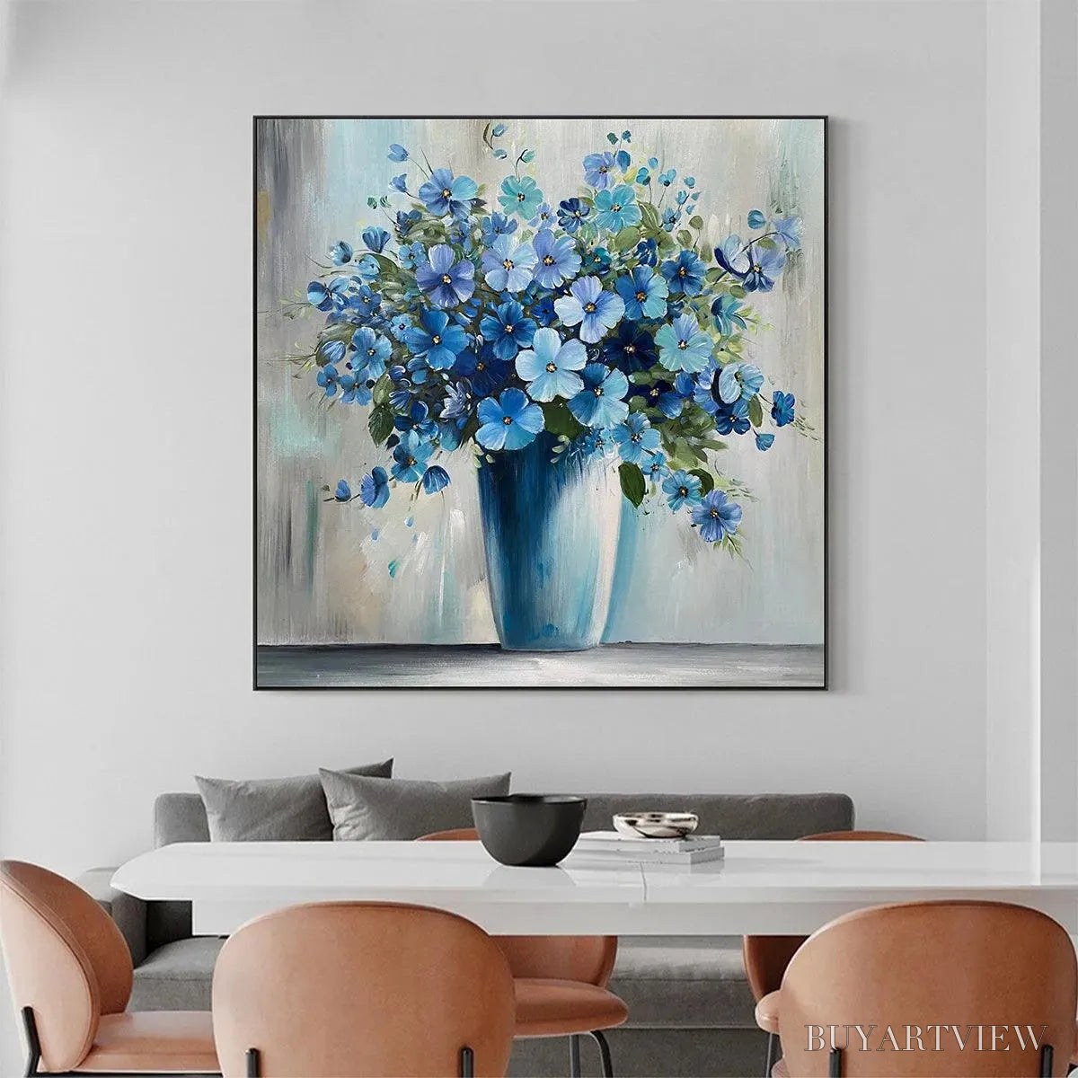 ARTOVITAS Blue Serenity – Blue Floral Painting, Square Canvas Art, Still Life Wall Decor, Calming Artwork - image 2