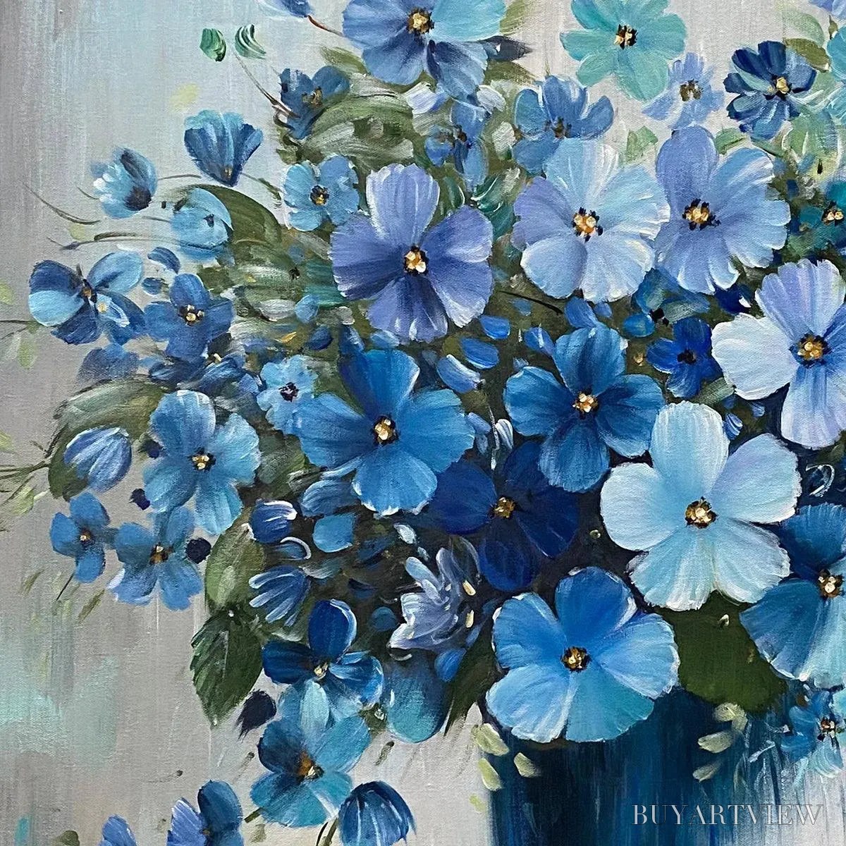 ARTOVITAS Blue Serenity – Blue Floral Painting, Square Canvas Art, Still Life Wall Decor, Calming Artwork - image 3