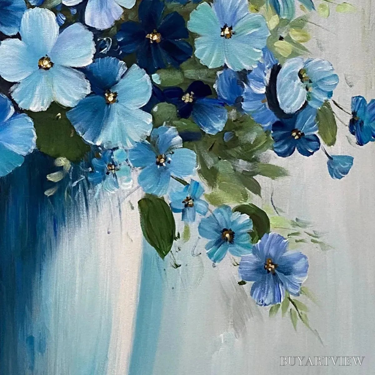 ARTOVITAS Blue Serenity – Blue Floral Painting, Square Canvas Art, Still Life Wall Decor, Calming Artwork - image 5