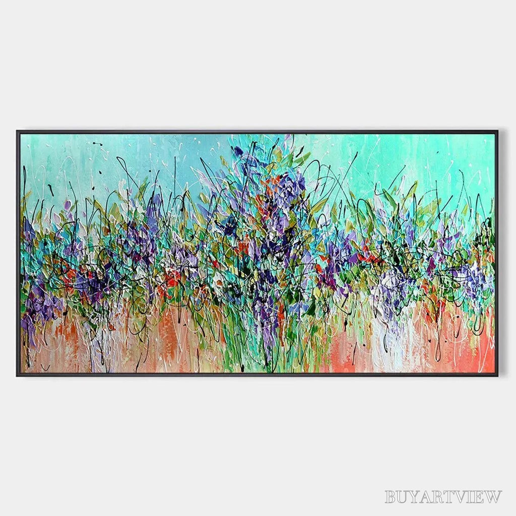 ARTOVITAS Lilac Meadow – Panoramic Floral Impasto Oil Painting - image 1