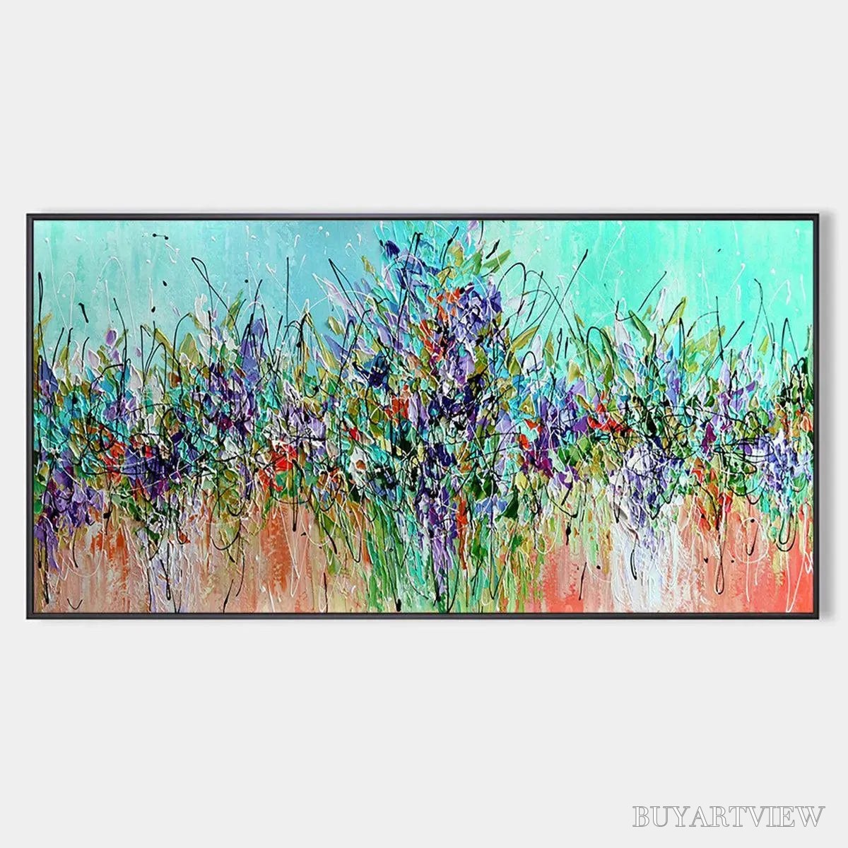 ARTOVITAS Lilac Meadow – Panoramic Floral Impasto Oil Painting - image 1