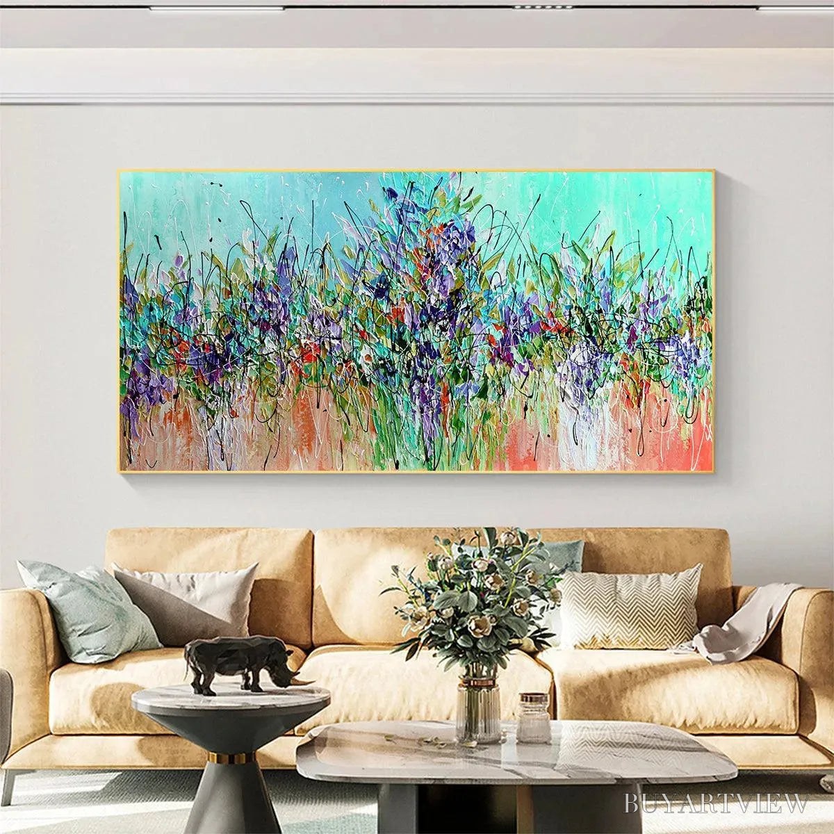 ARTOVITAS Lilac Meadow – Panoramic Floral Impasto Oil Painting - image 2
