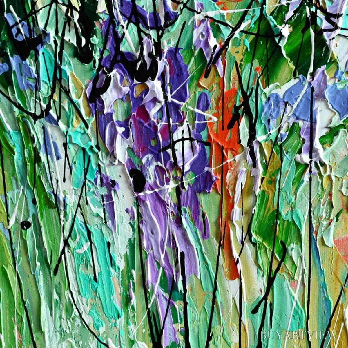 ARTOVITAS Lilac Meadow – Panoramic Floral Impasto Oil Painting - image 3